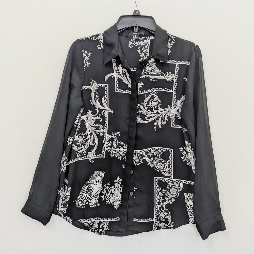 Forever 21 Black and White Patterned Sheer Top
